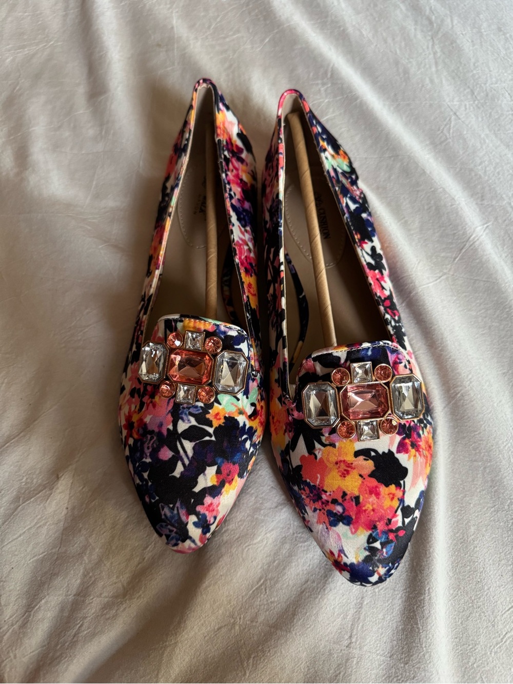 Avon Floral Jeweled Pointed Flats - Pink, Navy, Yellow
